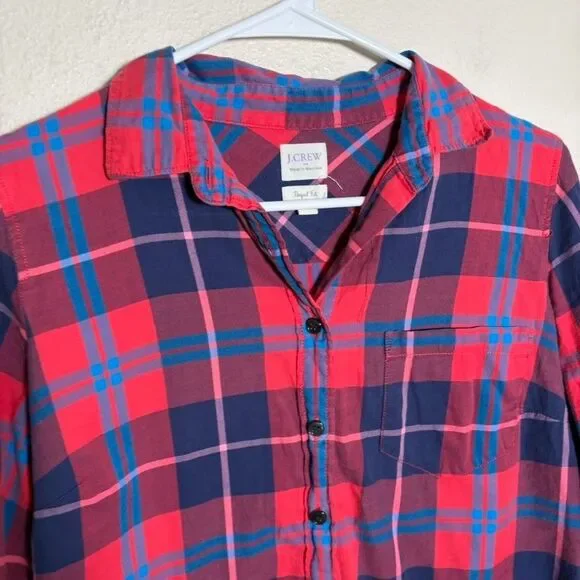 J Crew Shirt Women's Small Plaid Perfect Fit Button Up Casual Long Sleeve - Picture 3 of 7